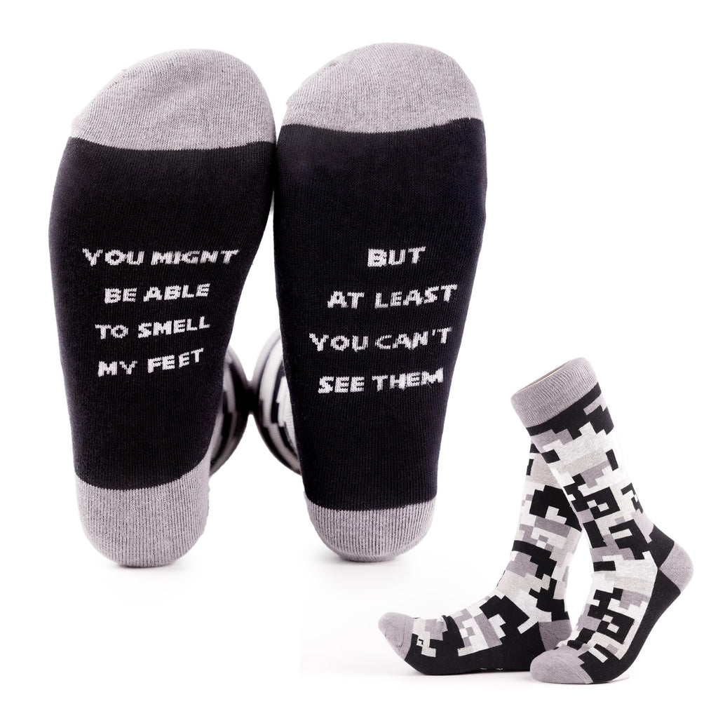 Pair of Funny Pixel Camouflage Socks for Teen Boy Christmas Gift on A White Background