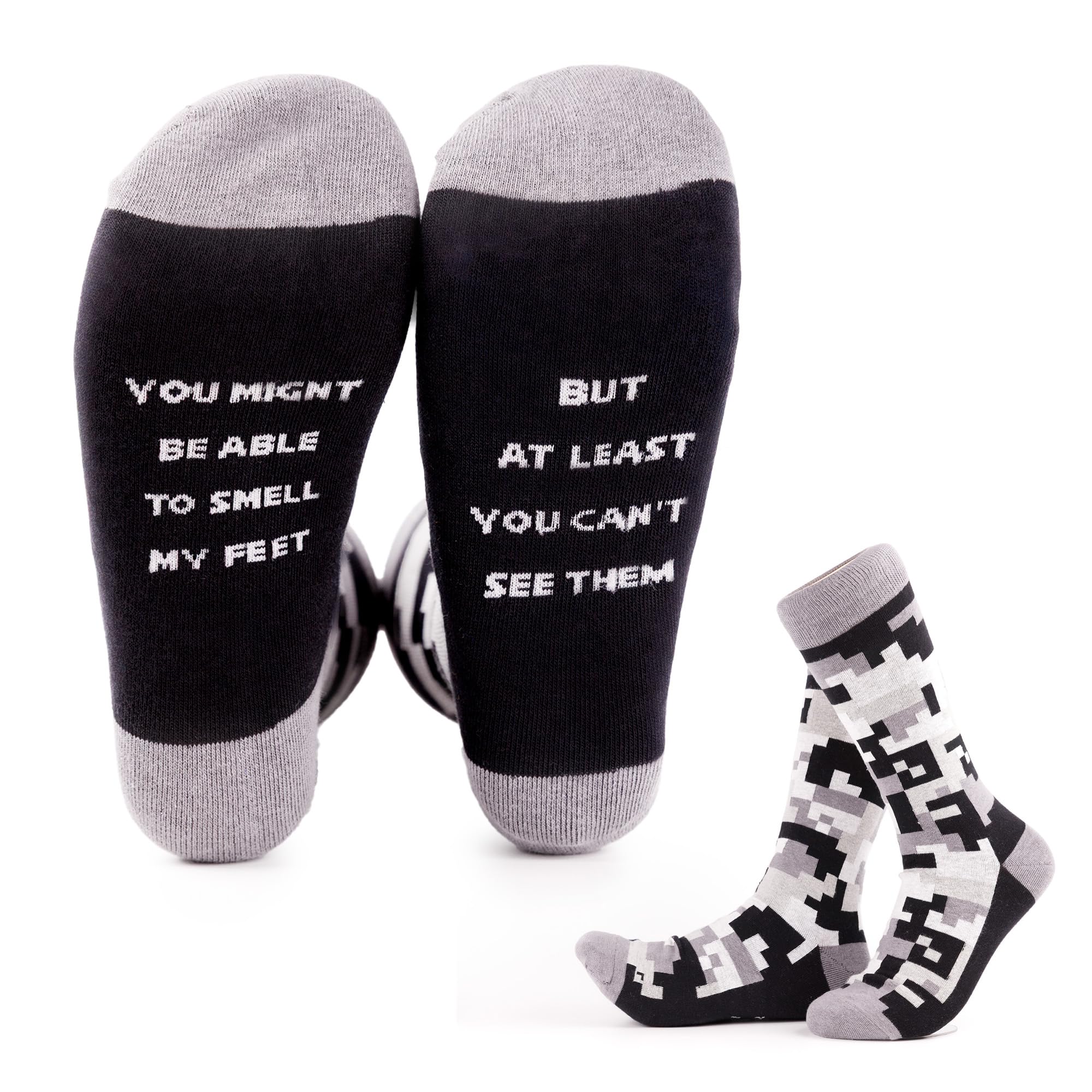 Pair of Funny Pixel Camouflage Socks for Teen Boy Christmas Gift on A White Background