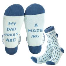 Funny Socks for Dad That Say My Dad Jokes Are Amazing and Have a Maze Pattern on a white background