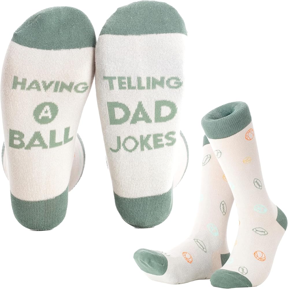 Funny Sports Themed Socks for Dads by FunnyFeet – “Having A Ball - Telling Dad Jokes | Sports Ball Pattern