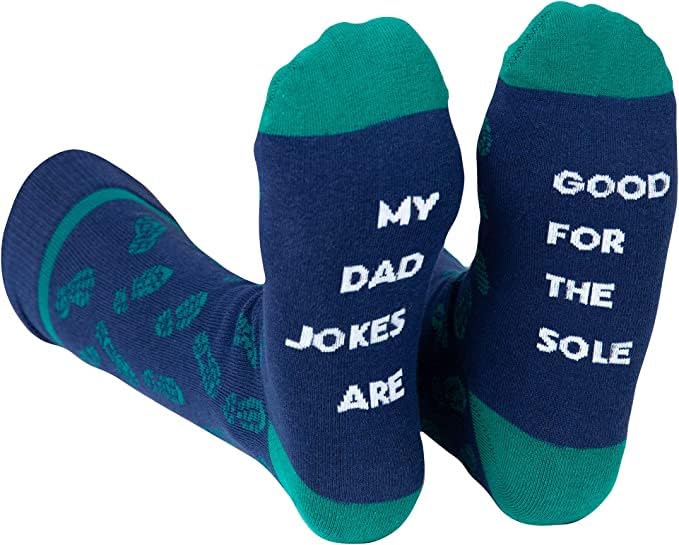 Funny Dad Socks by FunnyFeet – “My Dad Jokes Are Good for the Sole” | Shoe Print Pattern